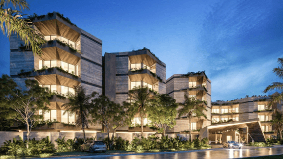 Modern residential tower in Ejidal, Playa del Carmen