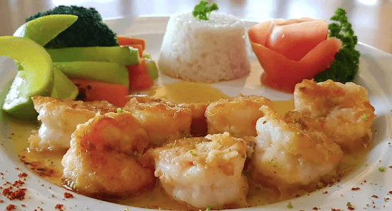 Pan-seared shrimp plate at La Playa Xpu-Ha Beach Club